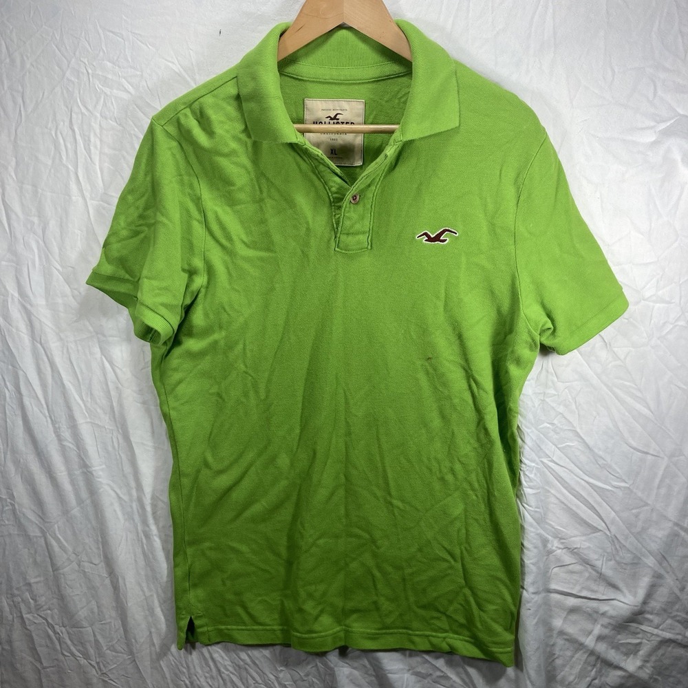 VINTAGE Hollister Polo Shirt Mens XL Line Green Short Sleeve Collared Y2K